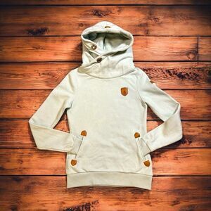 Wanakome Womens Artemis Cowl Neck Hooded Sweatshirt Small Mint Green Cozy Chunky